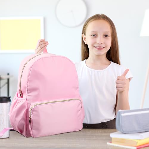 1 Piece Nylon Backpack Kids School Backpack for Toddler Girls Boys Plain Waterproof Preppy Bookbags Travel for Student (Pink) - color: Pink