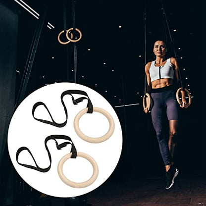 Luocute Gymnastic Rings, Wooden Gym Rings with Adjustable Buckle Straps 330lbs Capacity, for Home Gym Full Body Workout and Fitness Training