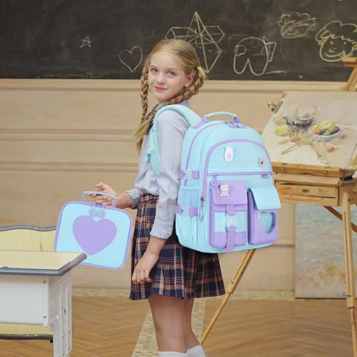 ACESAK Backpack for Girls - Bookbag Backpacks Schoolbag for Girls Kids Teen Women Casual Travel Daypacks - School Bag Elementary Middle School College Cute Backpack with Lunch Box (Blue Purple) - color: Blue Purple