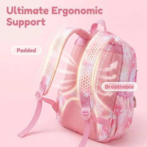 Lovely Kawaii Kids School Backpack For Girls – Splash-Proof Book Bag for Kids & Students, Multi-Pocket Children's School Bag, 17 Inch Pink - color: Pink
