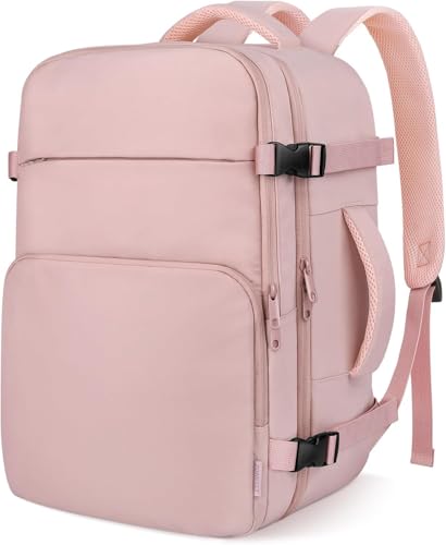 ZOMFELT Travel Backpack for Women Men, Carry On Backpack, TSA 15.6inch Laptop Backpack Flight Approved, Personal Item Travel Bag Nurse Bag Casual Daypack for Weekender Business Trip, Pink - color: Pink