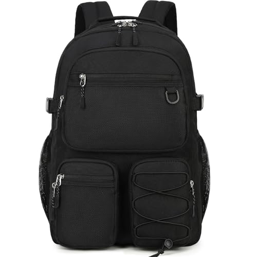 Lohol Water Resistant Daypack with Mulitiple Pockets for School Travel Outdoor College, 15.6 inch Laptop Backpack for Men and Women (Black) - color: Black