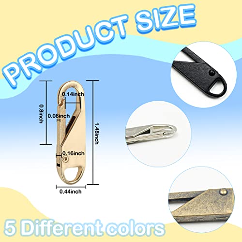 30pcs Detachable Zipper Repair Kit - Metal Zipper Pull Tabs for Luggage, Clothing, Backpacks, Boots, Purse (Black+Silver+Grey+Gold+Bronze) - color: Black+Silver+Grey+Gold+Bronze