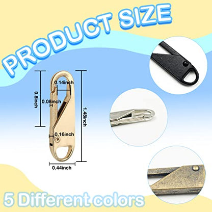 30pcs Detachable Zipper Repair Kit - Metal Zipper Pull Tabs for Luggage, Clothing, Backpacks, Boots, Purse (Black+Silver+Grey+Gold+Bronze) - color: Black+Silver+Grey+Gold+Bronze