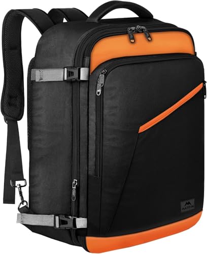 MATEIN Carry on Backpack for Airplanes, Expandable Travel Backpack Airline Approved with Hidden Shoulder Strap for Men Women, Lightweight Casual Daypack Bags for Travelling, Camping, Business - color: Brown Black, size: X-Large