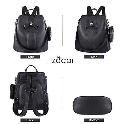 ZOCAI Backpack Purse for Women Fashion Backpack Purses PU Leather Daypacks Anti-Theft Shoulder Bag Satchel Purse - color: Black