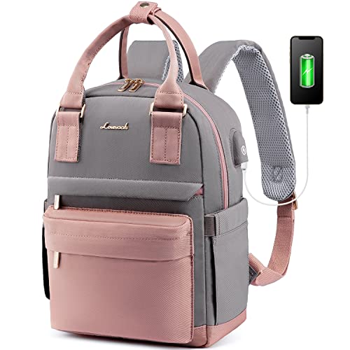 LOVEVOOK Mini Backpack for Women Stylish Waterproof Backpack Purse with USB Port, Cute Bookbag for College School Travel - color: Pink & Grey, size: 11 Inch