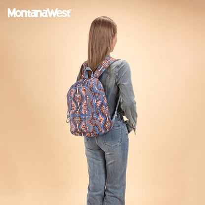 Montana West Backpack Purse for Women Western Aztec Backpack Purse Lightweight Casual Daypack for Travel - color: Navy Blue