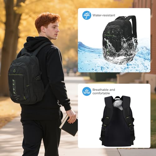 goldwheat School Backpack For Teen Boys, Lightweight Water-Resistant Boys Bookbag With Computer Compartment Fits 15.6" Laptop - color: Black-green