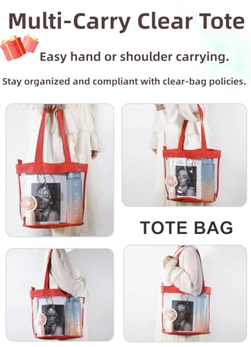 Clear Tote Bag Stadium Approved 12x6x12 12x12x6 Clear Bag for Stadium Events 12 x6 x12 Transparent Purse 12 x 6 x 12 - color: Red