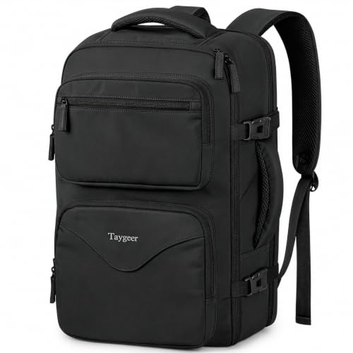 Taygeer Mochila De Viaje Para Hombre, TSA Travel Laptop Backpack for Men | Carry on Bag, Fits 15.6 Inch Laptop, Shoe Pouch, Water Bottle Pocket, Travel Gift for Men Business Work Black - color: Black