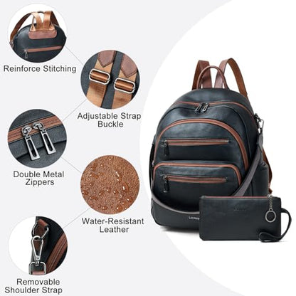 LATMAP Backpack Purse for Women Laptop Backpack, Leather Travel Back Pack Shoulder Bag Teacher College Daypack Work Handbag fits 14" Laptop, Black with Brown - color: Style1-black&brown