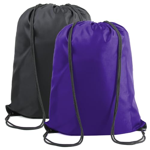 BeeGreen Black Purple Drawstring Backpack Bags Bulk 2 Pack X-Large 22.4" L x 17.5" W Sports Cinch Sack Gym String Bags Machine Washable Heavy Duty String Backpack For Men Women - color: Black Purple