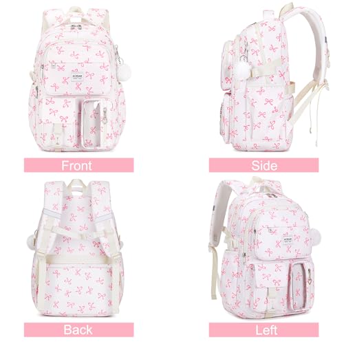 ACESAK Backpack for Girls - Girls Backpack with Lunch Bag & Pencil Pouch for Teen Kids Laptop Backpack for Women, Elementary Middle High School Bookbag Travel Daypack (Beige Bow) - color: Beige Bow