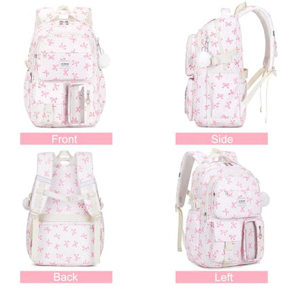 ACESAK Backpack for Girls - Girls Backpack with Lunch Bag & Pencil Pouch for Teen Kids Laptop Backpack for Women, Elementary Middle High School Bookbag Travel Daypack (Beige Bow) - color: Beige Bow