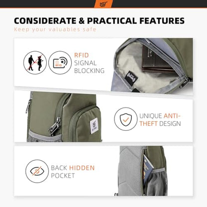 SKYSPER Sling Bag RFID Crossbody Sling Backpack Cross Body Shoulder Bag Travel Hiking Daypack for Women Men(Light Taupe) - color: Light Taupe