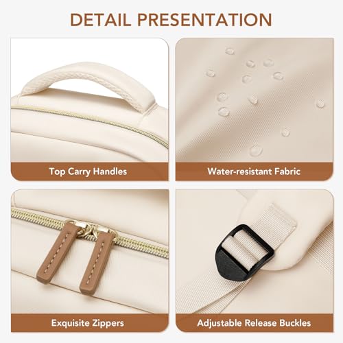 MDODO Laptop Backpack for Women,Travel Backpack with Laptop Compartment,Casual Daypack College Bookbag Computer Work Backpack,15.6 inch,Beige - color: Beige-1 Pcs