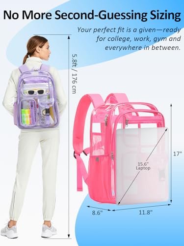Double-Layer Clear Backpack Heavy Duty, 17 Inch Large Clear Bookbag, Transparent See Through Backpack For School, Work, College, Travel, Sport- Peach Pink - color: 1# Peach, style: Pro Series (Double Layer)