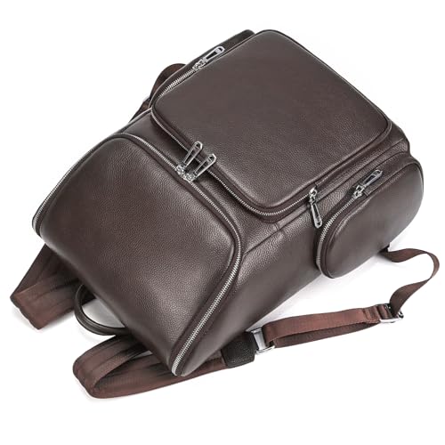 Laptop Leather Travel Backpack For Men Carry On Back Pack For Business Work computer Backpacks Fit 15.6" Laptop - color: Bb-71 Brown