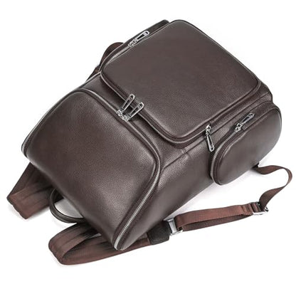 Laptop Leather Travel Backpack For Men Carry On Back Pack For Business Work computer Backpacks Fit 15.6" Laptop - color: Bb-71 Brown