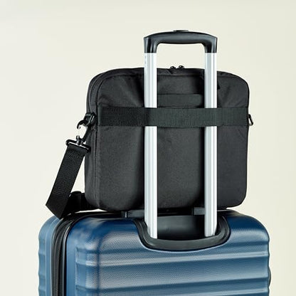 Amazon Basics Laptop Tablet Carrying Case with Shoulder Strap and Grab Handles, 14-inch, Black, Compartments for Storage - size: 14 Inch, style: 1-pack