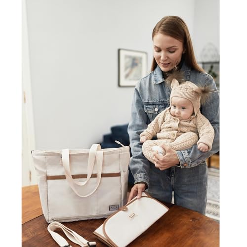 Diaper Bag Tote with Changing Pad, 20L Convertible Baby Bag with 12 Pockets and Insulated Bottle Holders, Crossbody Backpack for Travel, White - color: White