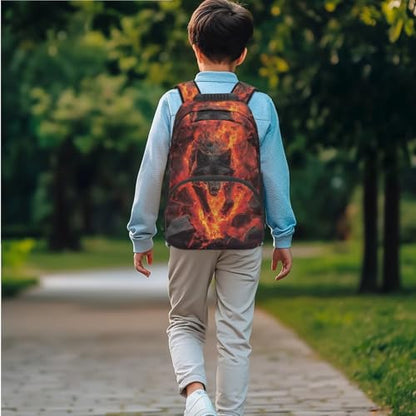 JEOCODY Cool Fire Wolf Kids Boobag Boys Girls Backpack with Lunch Box and Pencil Case Water Bottle Holder 4 PCS Accessories for Teens Back to School Supplies - color: Cool Fire Wolf Patterns