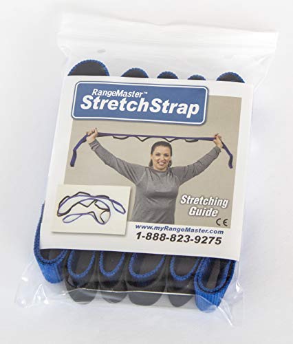 RangeMaster Stretch Strap with Exercise Guide│ Versatile Multi-Loop Strap Perfect for Yoga, Pilates, and Physical Therapy │ Portable │ Helps Improve Flexibility - color: Black & Blue