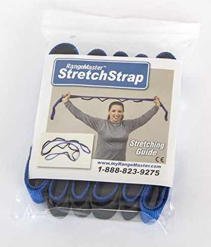 RangeMaster Stretch Strap with Exercise Guide│ Versatile Multi-Loop Strap Perfect for Yoga, Pilates, and Physical Therapy │ Portable │ Helps Improve Flexibility - color: Black & Blue