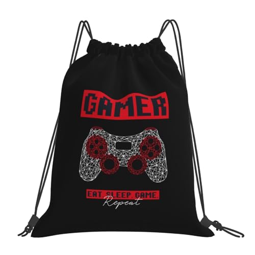 Gamer Eat Sleep Repeat Unisex Drawstring Backpack Bag Sport Gym Travel Swim Sackpack - color: Gamer Eat Sleep Repeat