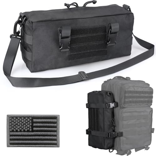 WYNEX Large Molle Pouch, Tactical Molle Bag Vertical Admin Pouch, Modular Utility Pouch Increment Side Pouch for Tactical Backpack Molle Rucksack Attachment, with Shoulder Strap For Use as Sling Bag - color: Black (upgraded)