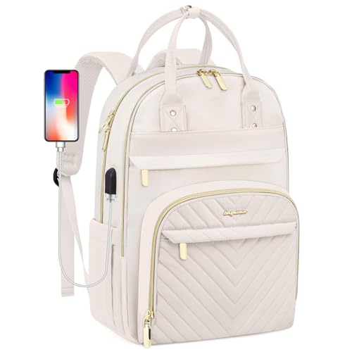Laptop Backpack for Women Work Bag - 15.6 inch Travel Backpack with USB Charger Business Computer Backpacks for Office College Back pack for Teacher Casual Waterproof Bookbag for Nurses Beige - color: 82-beige, size: 15.6 Inch