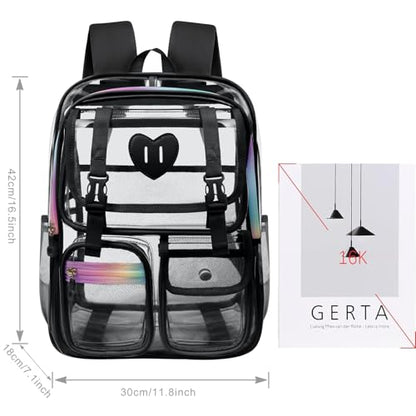 Clear Backpack for Girls Women Heavy Duty Transparent Bookbag School Backpack with Mesh Pockets Stadium Approved See Through Backpack (Black) - color: Black