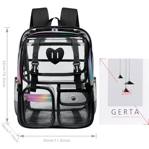 Clear Backpack for Girls Women Heavy Duty Transparent Bookbag School Backpack with Mesh Pockets Stadium Approved See Through Backpack (Black) - color: Black