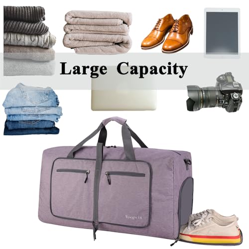 Woogwin Travel Duffel Bag Large Foldable Waterproof Overnight Bag for Beach Swim Bags Pool Sports Gym - color: 60L SnowPurple