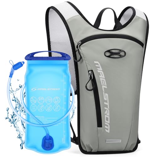 Maelstrom Hydration Backpack, Hiking Backpack with 2L Water Bladder, Running Hydration Vest for Cycling Hiking Rave for Men Women - color: Grey