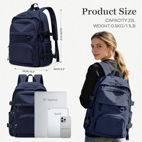 Lightweight College Backpack for Women Men Cute School Bag for Teens Girls Boys High School Backpack for Students Waterproof Casual Daypack Backpack（Dark Blue） - color: A5-dark Blue