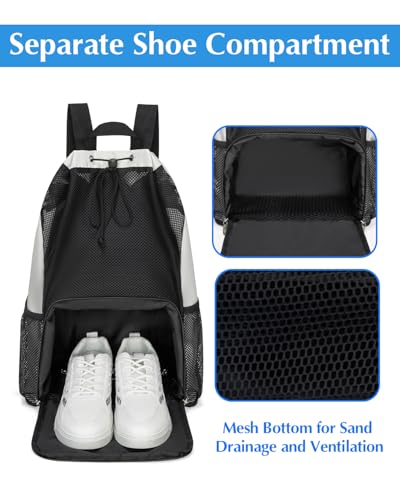 Drawstring Backpack Sandproof Beach Backpack with Shoe Compartment & Wet Pocket Waterproof Mesh Swim Bag Pool Bag for Gym, Travel and Workout Gear (Beige) - color: Beige