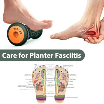 BESKAR Foot Massage Roller for Relief Plantar Fasciitis, Foot Reflexology Tool Pressure Point Massage Roller, Deep Tissue Massage for Relieving Feet Arch Heel Pain, Myofascial Pain Syndrome - color: Blackish Green