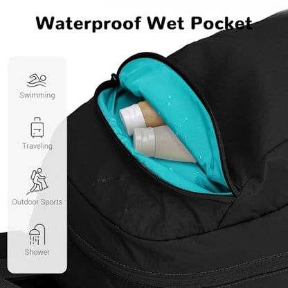 25L Collapsible Hiking Backpack with Chest Strap for Men, Foldable Lightweight Gym Backpack with Waterproof Wet Pocket, Black - color: Black