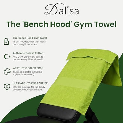 Dalisa Bench Hood Gym Towel – 100% Turkish Cotton – Non-Slip Hooded Design for Weight Benches – 450 GSM – 19.7" x 51.2" – Ultra-Absorbent, Quick-Dry Workout Towel – Made in Türkiye – Lime Green - color: Lime Green