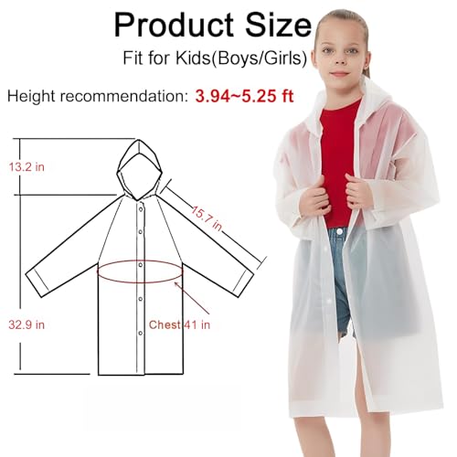 Rain Ponchos Raincoats for Kids, Reusable Boys Girls Rain Jackets Emergency with Hood for Family Disney Travel Outdoor - color: A-white
