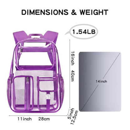 Cusangel Heavy Duty Clear Backpack,16.5 x12 x5inch TPU Large Capacity See Through Backpack for Sport Events,Travel (Dark Purple) - color: Dark Purple