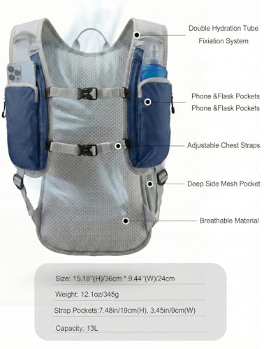 Hydration Hiking Backpack, Water Hiking Backpack, Hydration Backpack with 15l Water Bladder, Runinnng Backpack for Men Women for Cycling Campling - color: Dark Blue