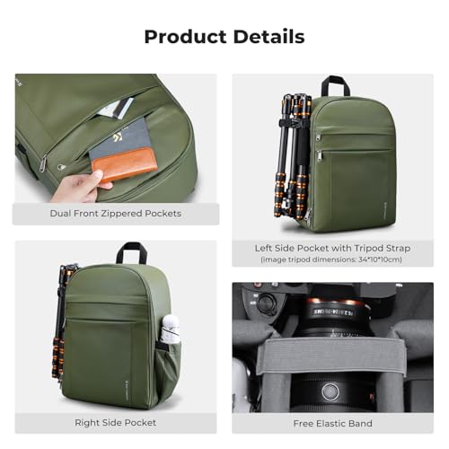 K&F CONCEPT Camera Bag Backpack, Professional DSLR/SLR/Mirrorless Camera Backpack, Photography Camera Case with Tripod Holder & Rain Cover Compatible with Canon/Sony/Nikon/FUJIFILM - color: 02-Bright Green