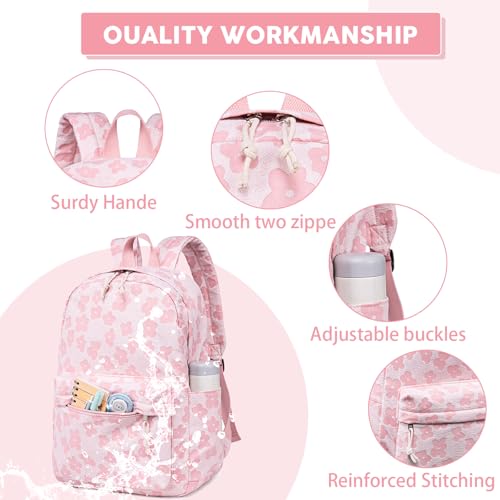 LEDAOU School Backpack for Teen Girls Elementary Middle School Bookbag Kids Backpacks Women Laptop Backpack Travel Daypack - color: Pink Flower
