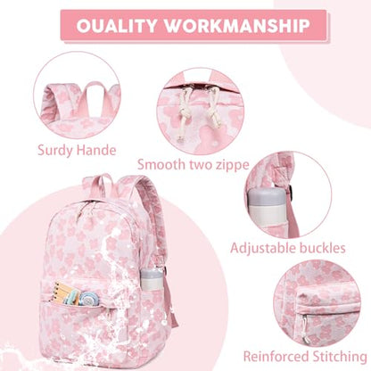 LEDAOU School Backpack for Teen Girls Elementary Middle School Bookbag Kids Backpacks Women Laptop Backpack Travel Daypack - color: Pink Flower