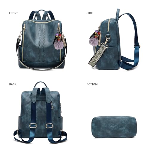 Makes Backpack Purse for Women PU Leather Travel Satchel Handbag Convertible Design Bag with Purse - color: Blue Quadruple Zipper