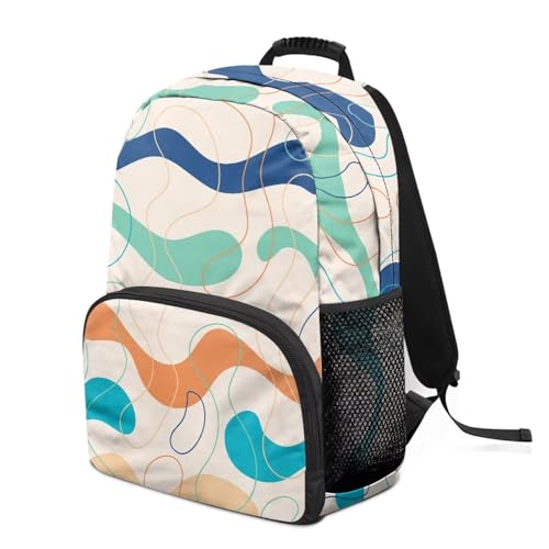 Abstract Line Stripe Print Large Capacity 17 Inch Laptop Backpack for Men & Women - Durable Water Resistant College School Bookbag, Front Zipper Pocket & Side Water Bottle Pockets - color: Abstract Line Stripe Print