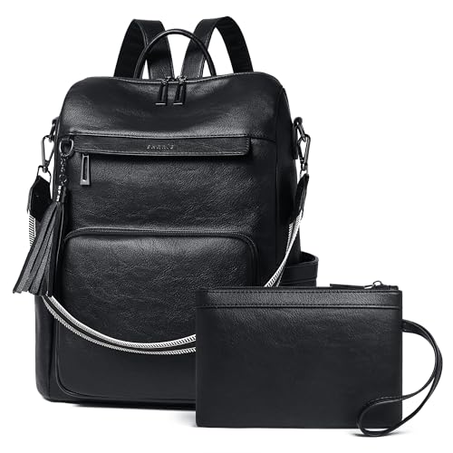 Shrrie Vegan Leather Laptop Backpack for Women 15.6 inch Work Backpack Fashion Travel Backpack Purse for Travel College Work - color: 2 Two-tone Black